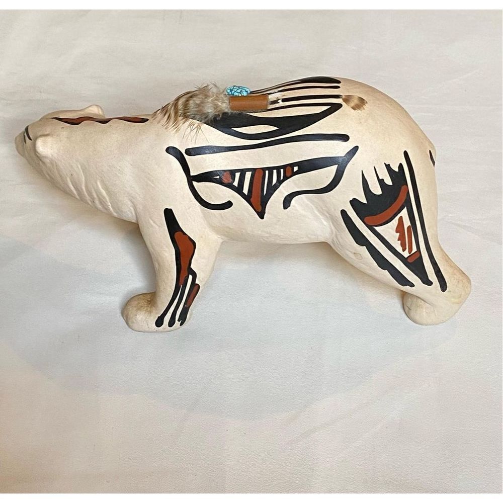 Native American Pottery Bear Sculpture Handmade Painted -Signed 11'' U1771
